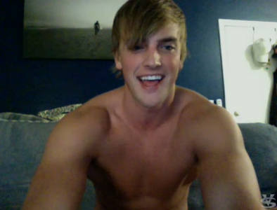 Muscle blonde gay teen smiles and shows his strong hands